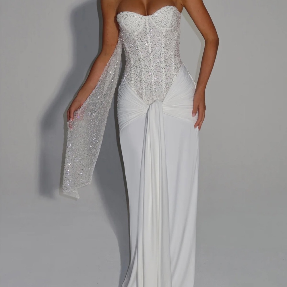 Strapless White Sequin Gown